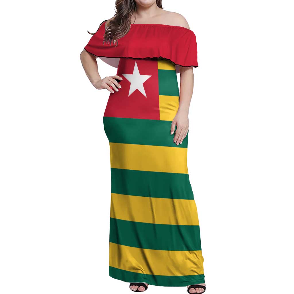 Togo Country Flag Off Shoulder Maxi Dress Togolese Independence