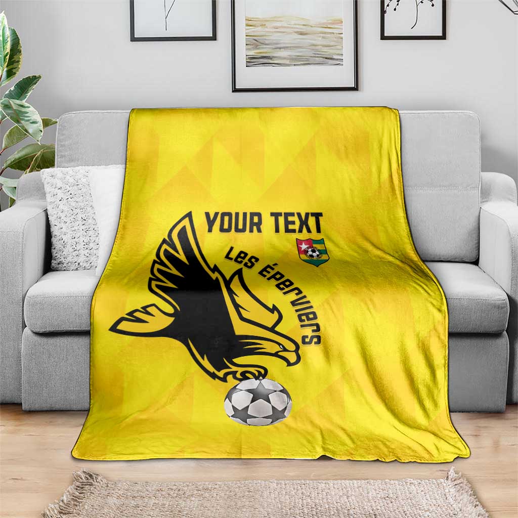 Yellow football blanket with custom text, black lion crest and soccer ball