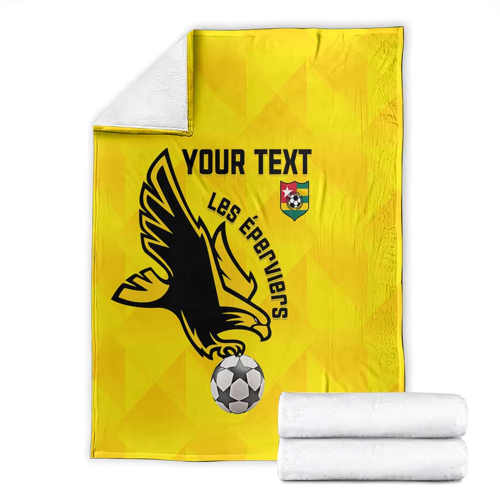 Yellow football blanket with custom text, black lion crest, soccer ball graphic