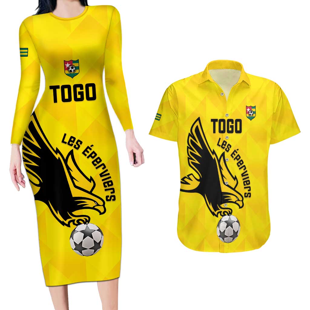 Custom Togo Football Couples Matching Long Sleeve Bodycon Dress and Hawaiian Shirt Come On Les Eperviers