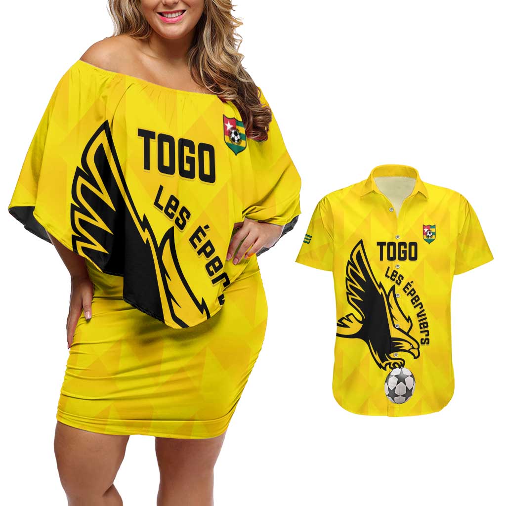 Custom Togo Football Couples Matching Off Shoulder Short Dress and Hawaiian Shirt Come On Les Eperviers