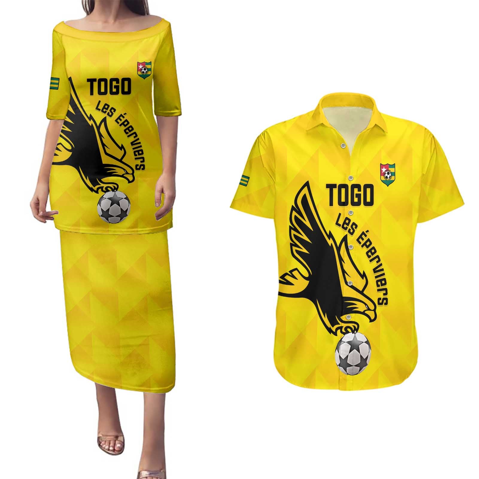 Custom Togo Football Couples Matching Puletasi and Hawaiian Shirt Come On Les Eperviers