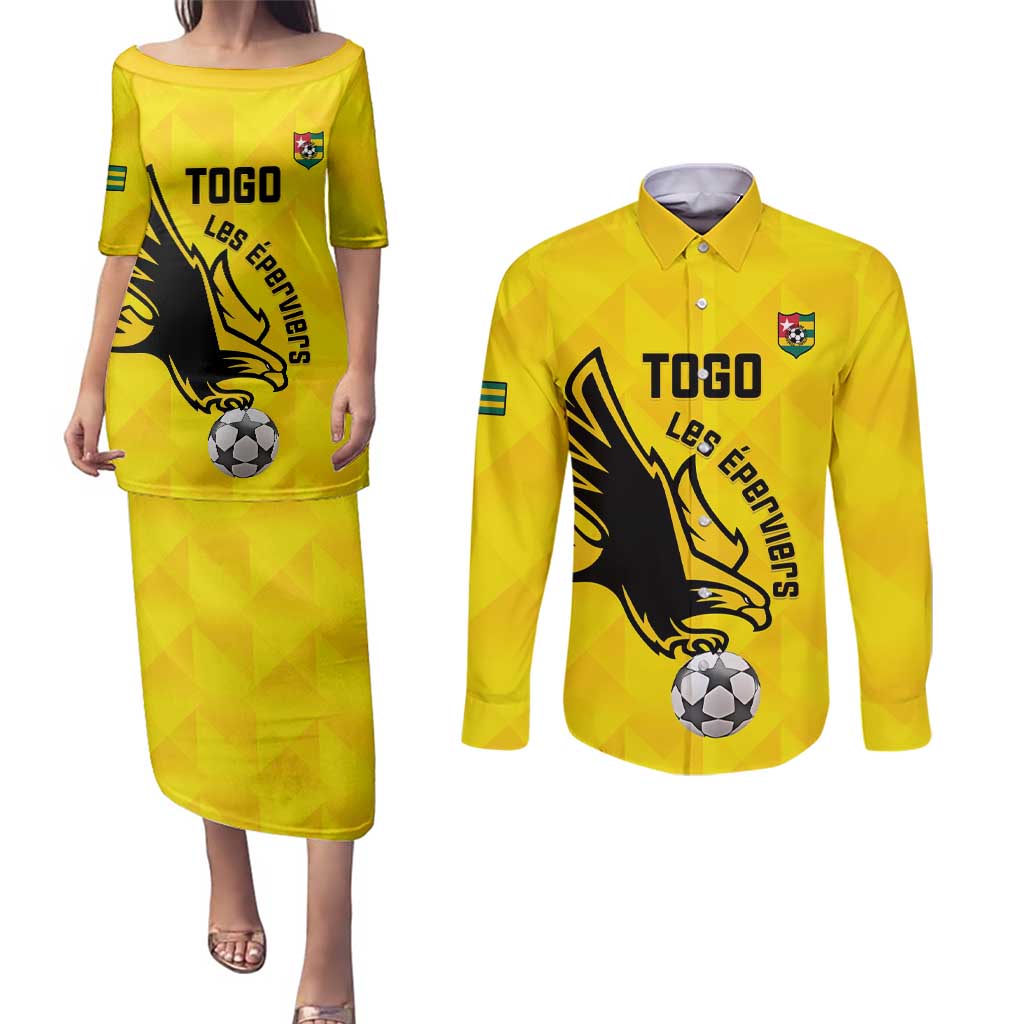 Custom Togo Football Couples Matching Puletasi and Long Sleeve Button Shirt Come On Les Eperviers