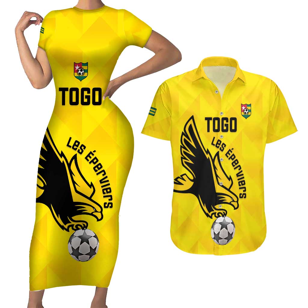 Custom Togo Football Couples Matching Short Sleeve Bodycon Dress and Hawaiian Shirt Come On Les Eperviers