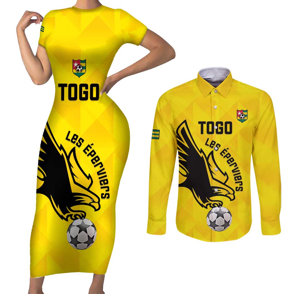 Custom Togo Football Couples Matching Short Sleeve Bodycon Dress and Long Sleeve Button Shirt Come On Les Eperviers