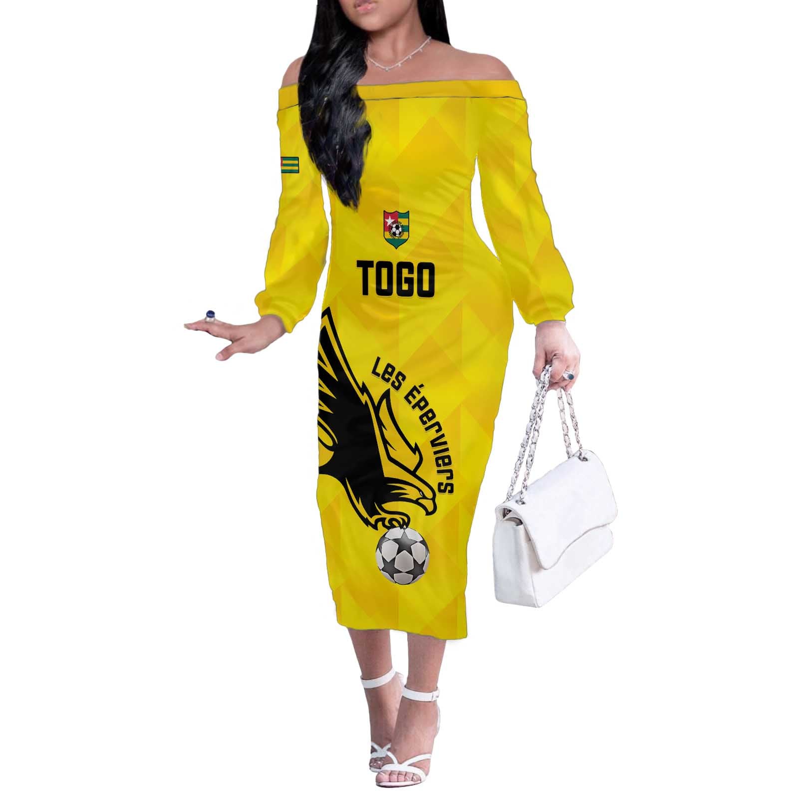 Custom Togo Football Off The Shoulder Long Sleeve Dress Come On Les Eperviers