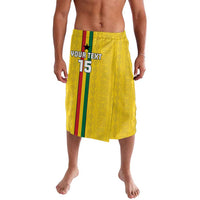 Yellow Ghana football lavalava with vertical red-green stripes and '15' front print