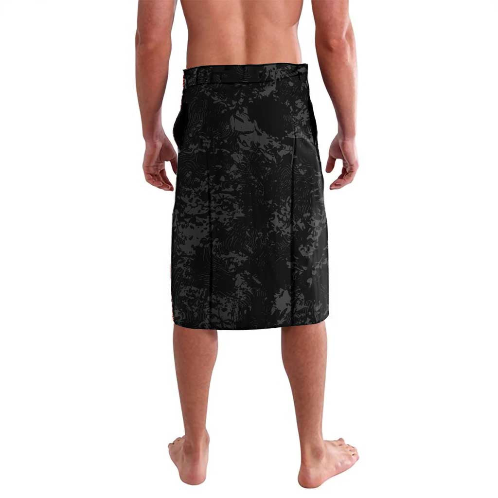 Black football lavalava with textured pattern and straight hem