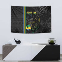 Black panther-themed football tapestry with soccer ball and vertical stripes; includes “YOUR TEXT”