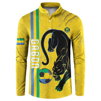 Yellow button-up football sweatshirt with panther and soccer ball graphic, long sleeves
