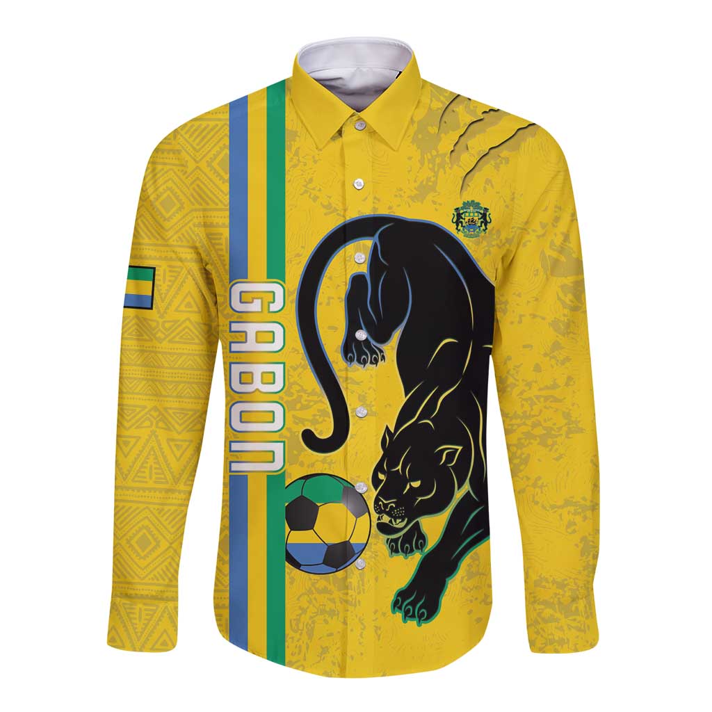 Custom Gabon Football Long Sleeve Button Shirt Go Les Pantheres - Yellow Ver