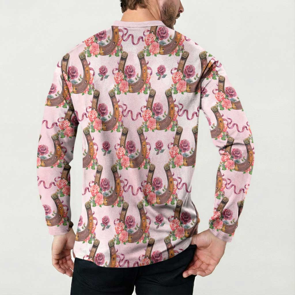 Kentucky Lucky Horseshoe Floral Button Sweatshirt Vintage Western Pattern
