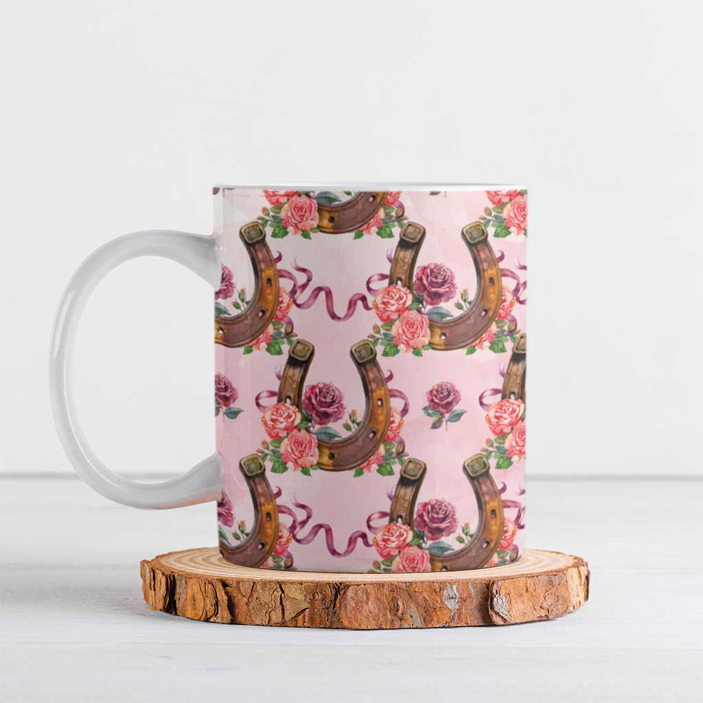 Kentucky Lucky Horseshoe Floral Ceramic Mug Vintage Western Pattern