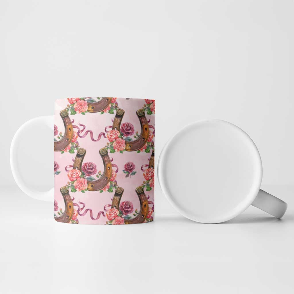Kentucky Lucky Horseshoe Floral Ceramic Mug Vintage Western Pattern