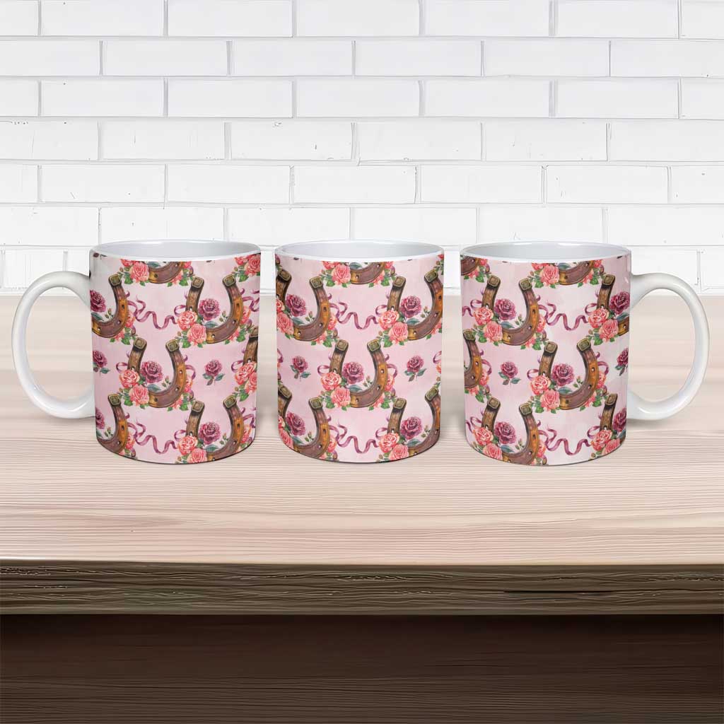 Kentucky Lucky Horseshoe Floral Ceramic Mug Vintage Western Pattern