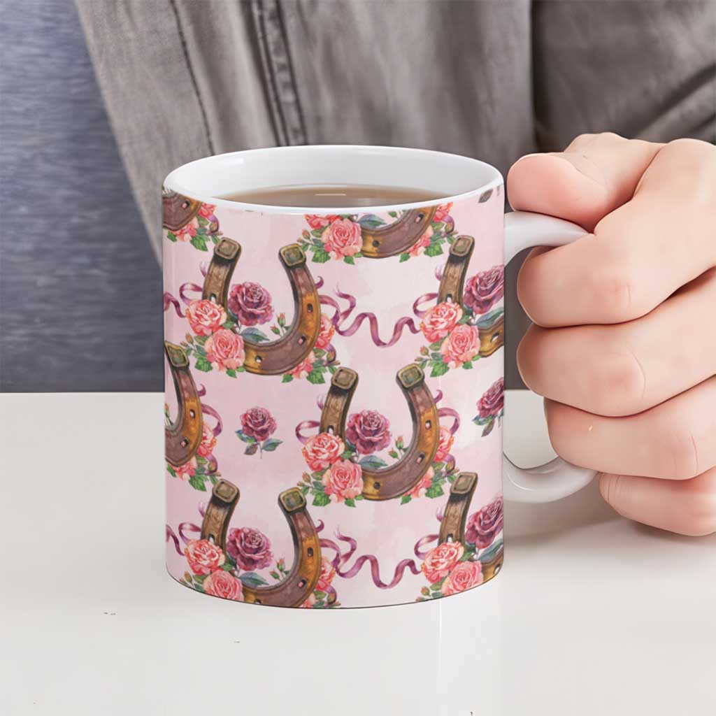 Kentucky Lucky Horseshoe Floral Ceramic Mug Vintage Western Pattern