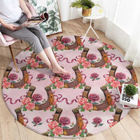 Kentucky Lucky Horseshoe Floral Round Carpet Vintage Western Pattern