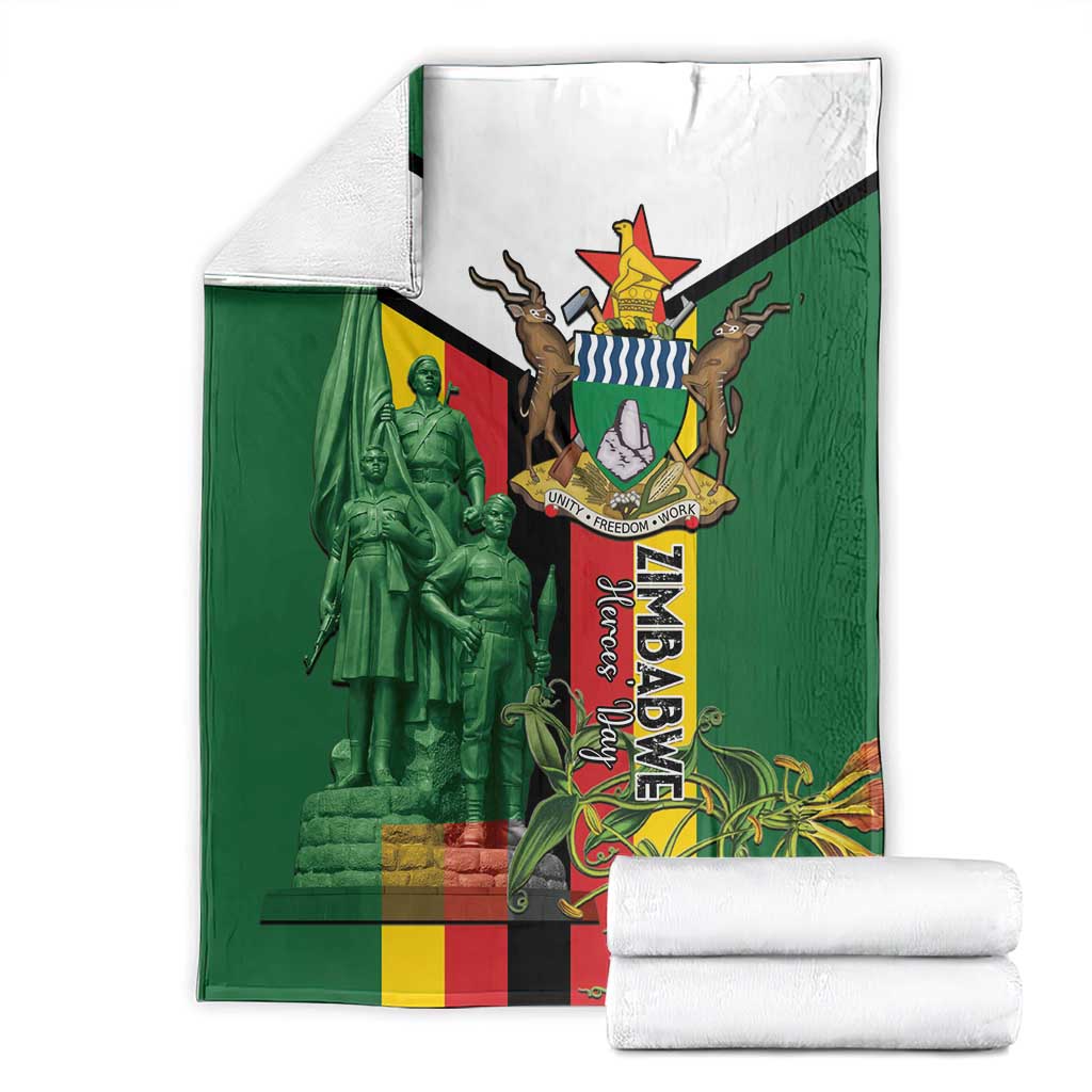 Green blanket set folded with white border and Zimbabwe memorial crest artwork
