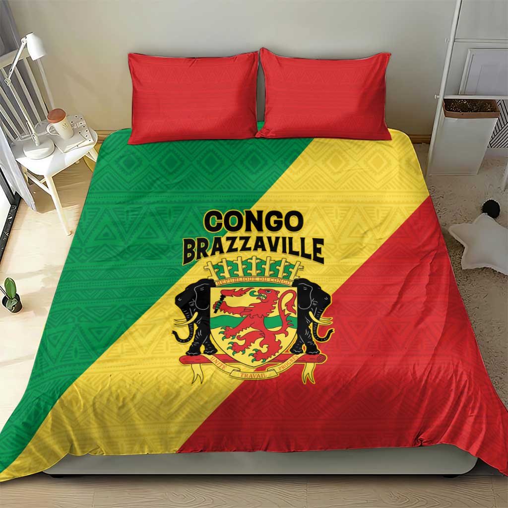 Congo Brazzaville Bedding Set Coat Of Arms With Map - Flag Style - Wonder Print Shop