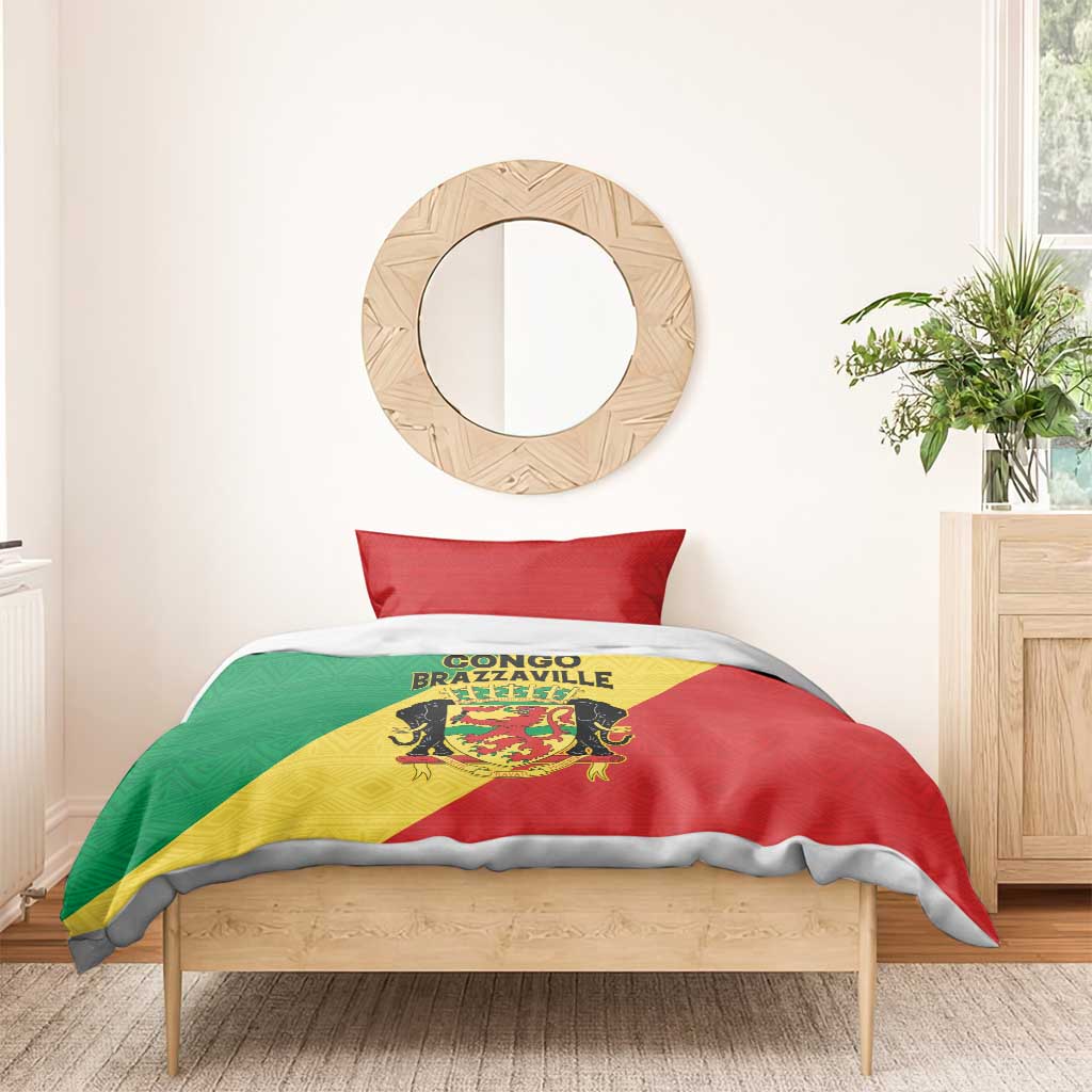 Congo Brazzaville Bedding Set Coat Of Arms With Map - Flag Style - Wonder Print Shop