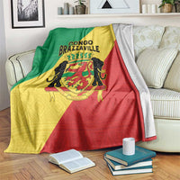 Congo Brazzaville Blanket Coat Of Arms With Map - Flag Style - Wonder Print Shop