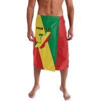 Flag-style personalized shorts with green/red/yellow map print and text