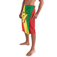 Green/red/yellow map print flag-style shorts with elastic waistband