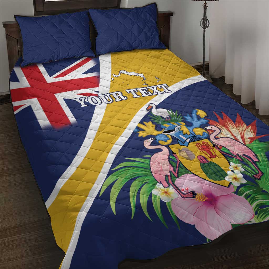 Personalised Turks And Caicos Islands Quilt Bed Set Coat Of Arms Tropical Flower - Wonder Print Shop