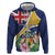 Personalised Turks And Caicos Islands Zip Hoodie Coat Of Arms Tropical Flower - Wonder Print Shop