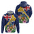 Personalised Turks And Caicos Islands Zip Hoodie Coat Of Arms Tropical Flower - Wonder Print Shop