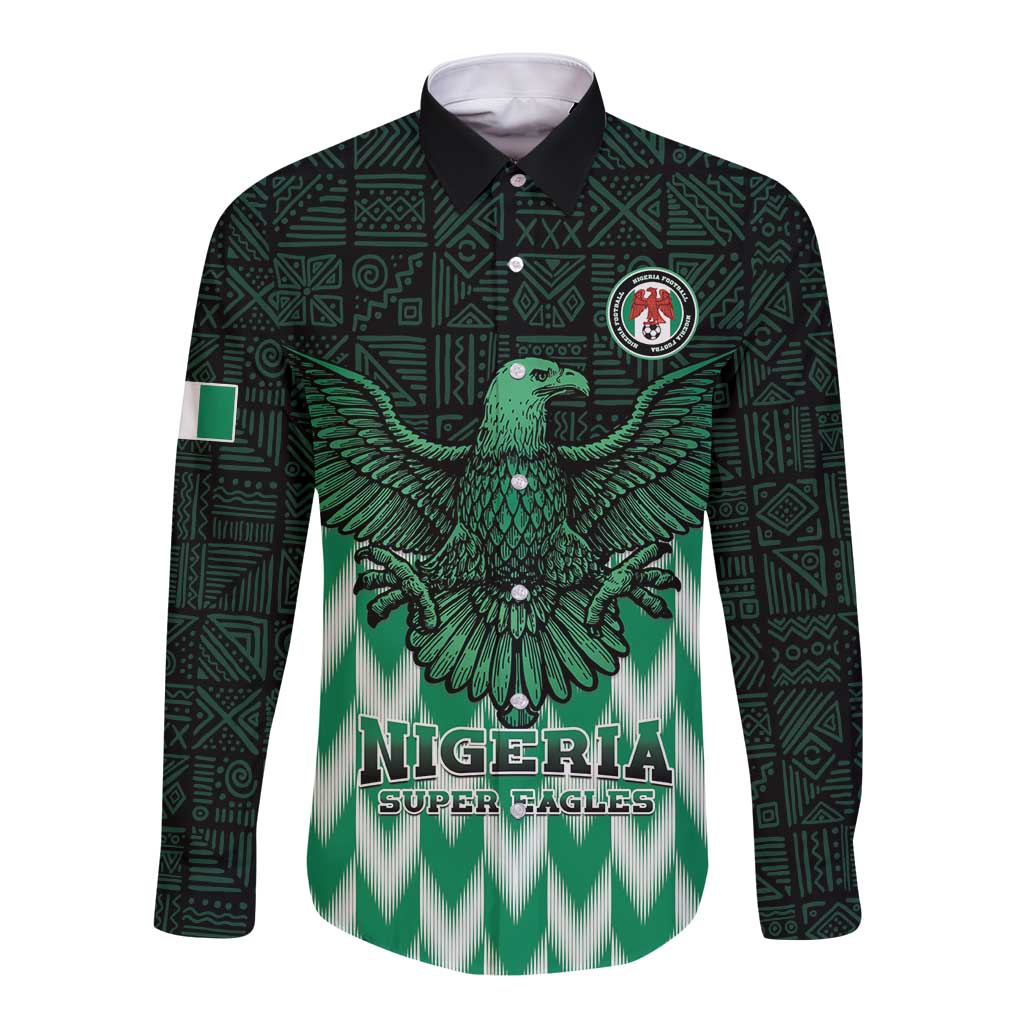 Green long sleeve button shirt with crest and eagle graphic, Nigeria Super Eagles print