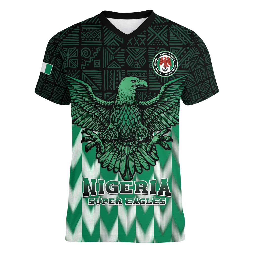 Custom Nigeria Football Women V-Neck T-Shirt Go Super Eagles Sporty Style - Wonder Print Shop