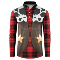 Cowboy Vest Costume Button Sweatshirt Black Red Plaid Pattern - Wonder Print Shop