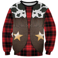 Cowboy Vest Costume Sweatshirt Black Red Plaid Pattern - Wonder Print Shop