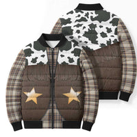 Cowboy Vest Costume Bomber Puffer Jacket Brown Beige Plaid Pattern - Wonder Print Shop