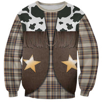Cowboy Vest Costume Sweatshirt Brown Beige Plaid Pattern - Wonder Print Shop