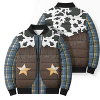 Cowboy Vest Costume Bomber Puffer Jacket Blue Yellow Plaid Pattern - Wonder Print Shop