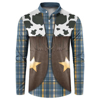 Cowboy Vest Costume Button Sweatshirt Blue Yellow Plaid Pattern - Wonder Print Shop