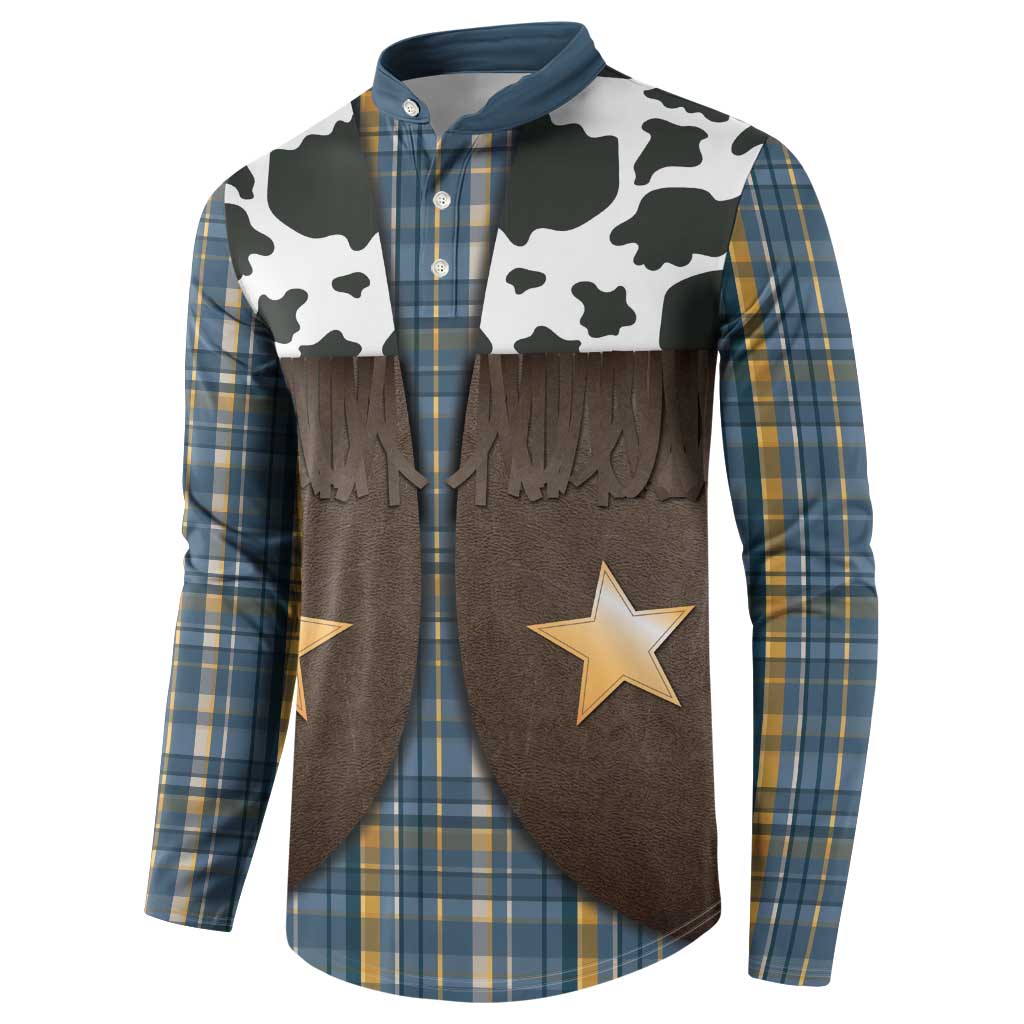 Cowboy Vest Costume Button Sweatshirt Blue Yellow Plaid Pattern - Wonder Print Shop