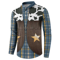 Cowboy Vest Costume Button Sweatshirt Blue Yellow Plaid Pattern - Wonder Print Shop