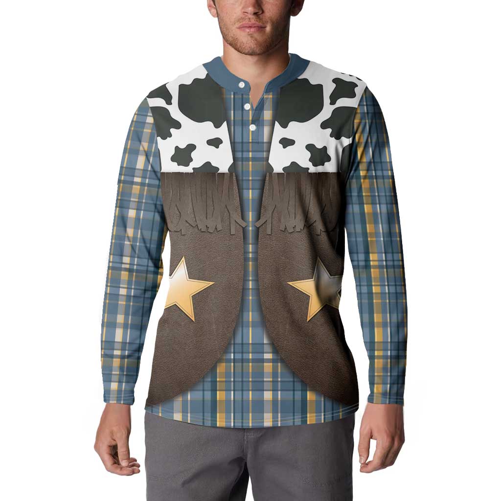 Cowboy Vest Costume Button Sweatshirt Blue Yellow Plaid Pattern - Wonder Print Shop