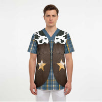 Cowboy Vest Costume Scrub Top Blue Yellow Plaid Pattern - Wonder Print Shop