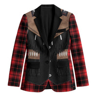 Western Cowboy Vest Style Blazer Black Red Plaid Pattern - Wonder Print Shop