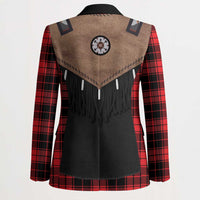 Western Cowboy Vest Style Blazer Black Red Plaid Pattern - Wonder Print Shop