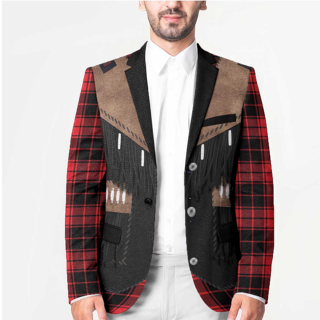 Western Cowboy Vest Style Blazer Black Red Plaid Pattern - Wonder Print Shop