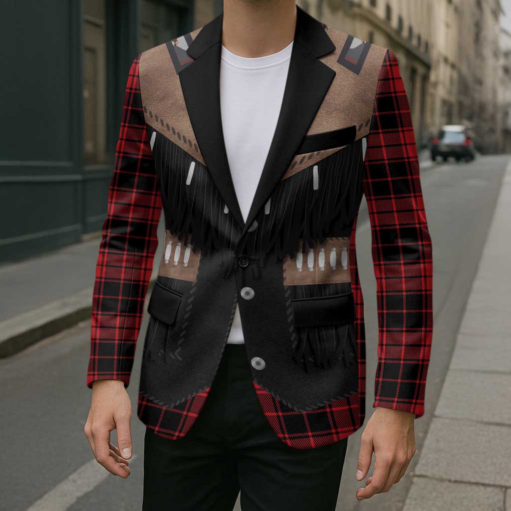 Western Cowboy Vest Style Blazer Black Red Plaid Pattern - Wonder Print Shop