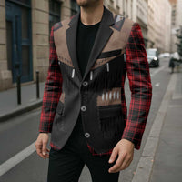 Western Cowboy Vest Style Blazer Black Red Plaid Pattern - Wonder Print Shop