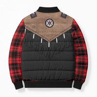 Western Cowboy Vest Style Bomber Puffer Jacket Black Red Plaid Pattern - Wonder Print Shop