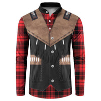 Western Cowboy Vest Style Button Sweatshirt Black Red Plaid Pattern - Wonder Print Shop