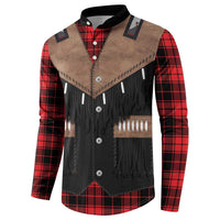Western Cowboy Vest Style Button Sweatshirt Black Red Plaid Pattern - Wonder Print Shop